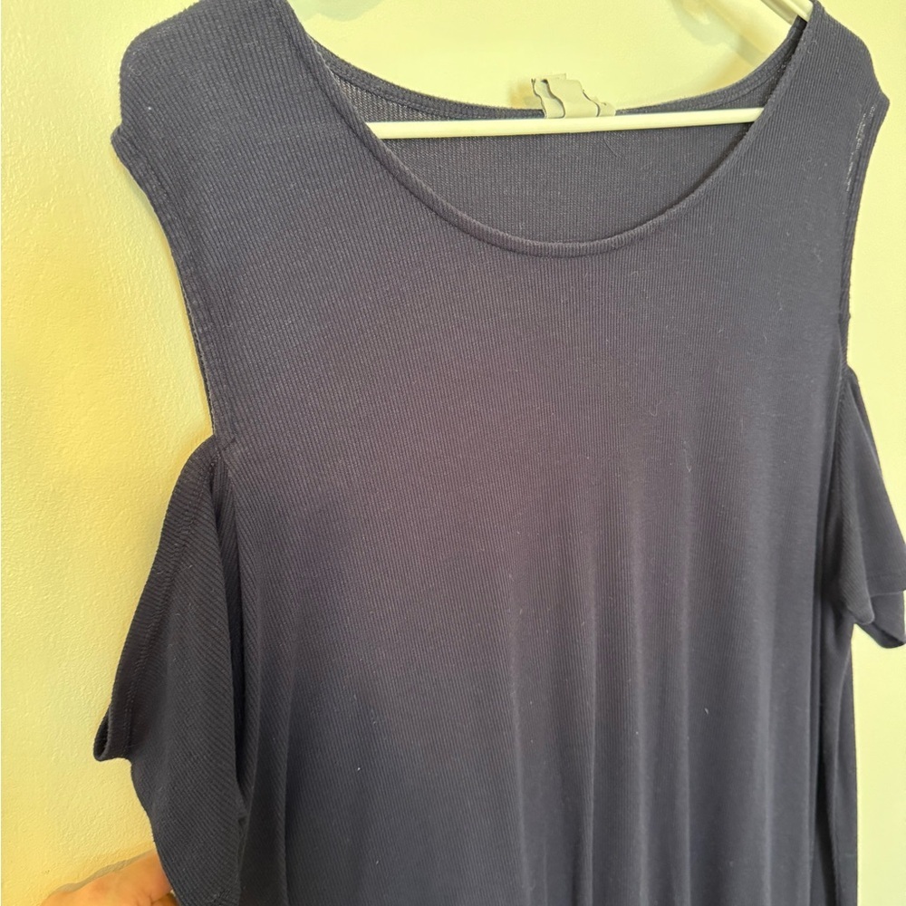 Ava & Viv 2X Navy Cold Shoulder Ribbed Dress